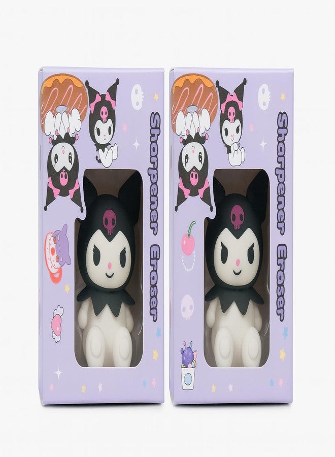 Crafty Cuddle Cute 2-in-1 Eraser and Sharpener for Kids & Students | Unique Stationery | Soft & Fun | Pack of 2 - Ideal Birthday Return Gift (Kuromi) - Image 1